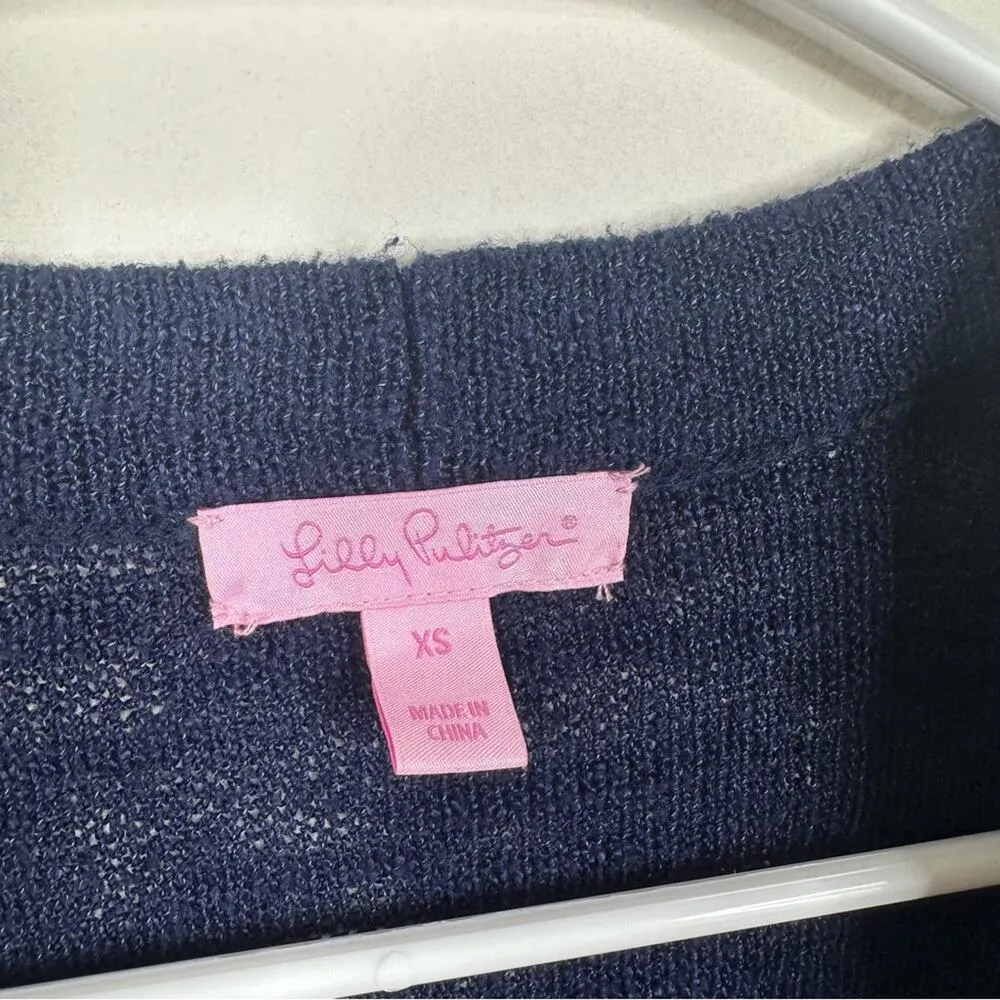 Lilly Pulitzer Navy Blue Moore Cardigan Open Front Knit Long Sleeve Size XS - Image 2