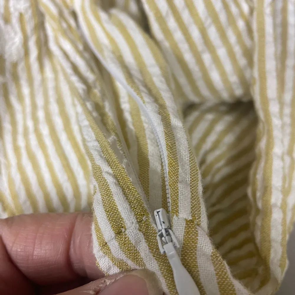 Forever 21 v-neck dress yellow/white stripe white flowers size small - Image 5