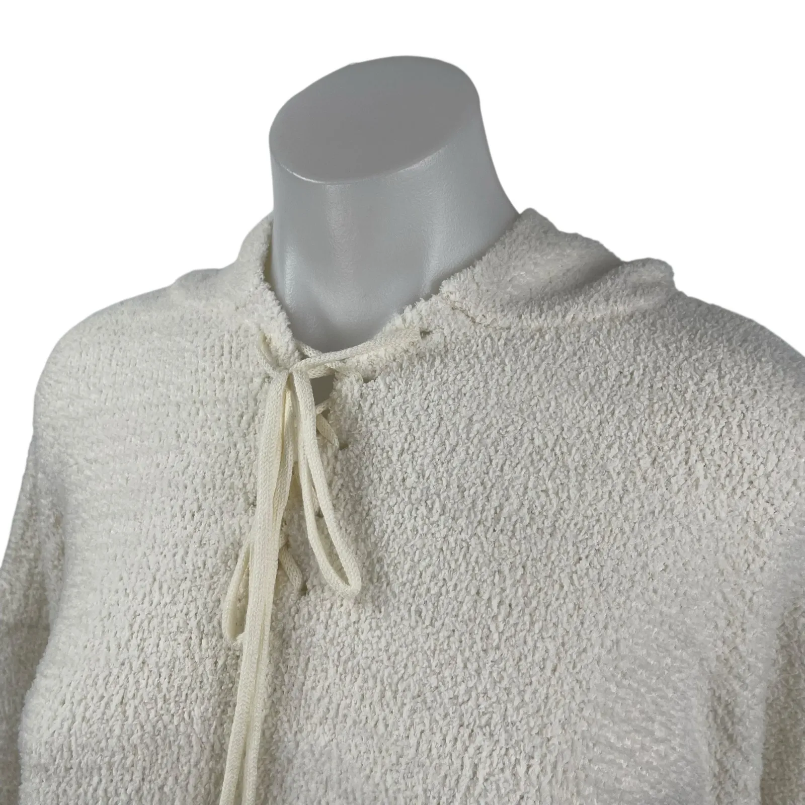 Forever 21 Women's White Ivory Fleece Lace Up Long Sleeve Hoodie Sweater Top S - Image 2