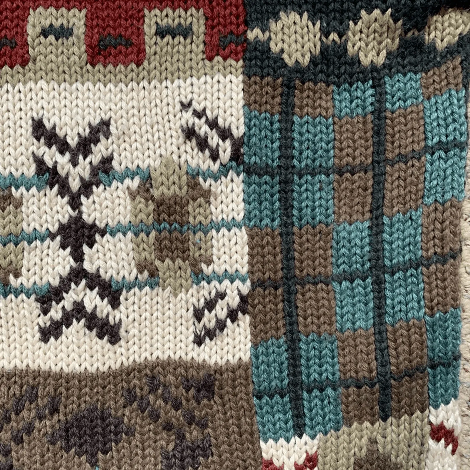 Vintage 90s Gallagher Green Patchwork Knit Wool Blend Cardigan Sweater Medium - Image 7