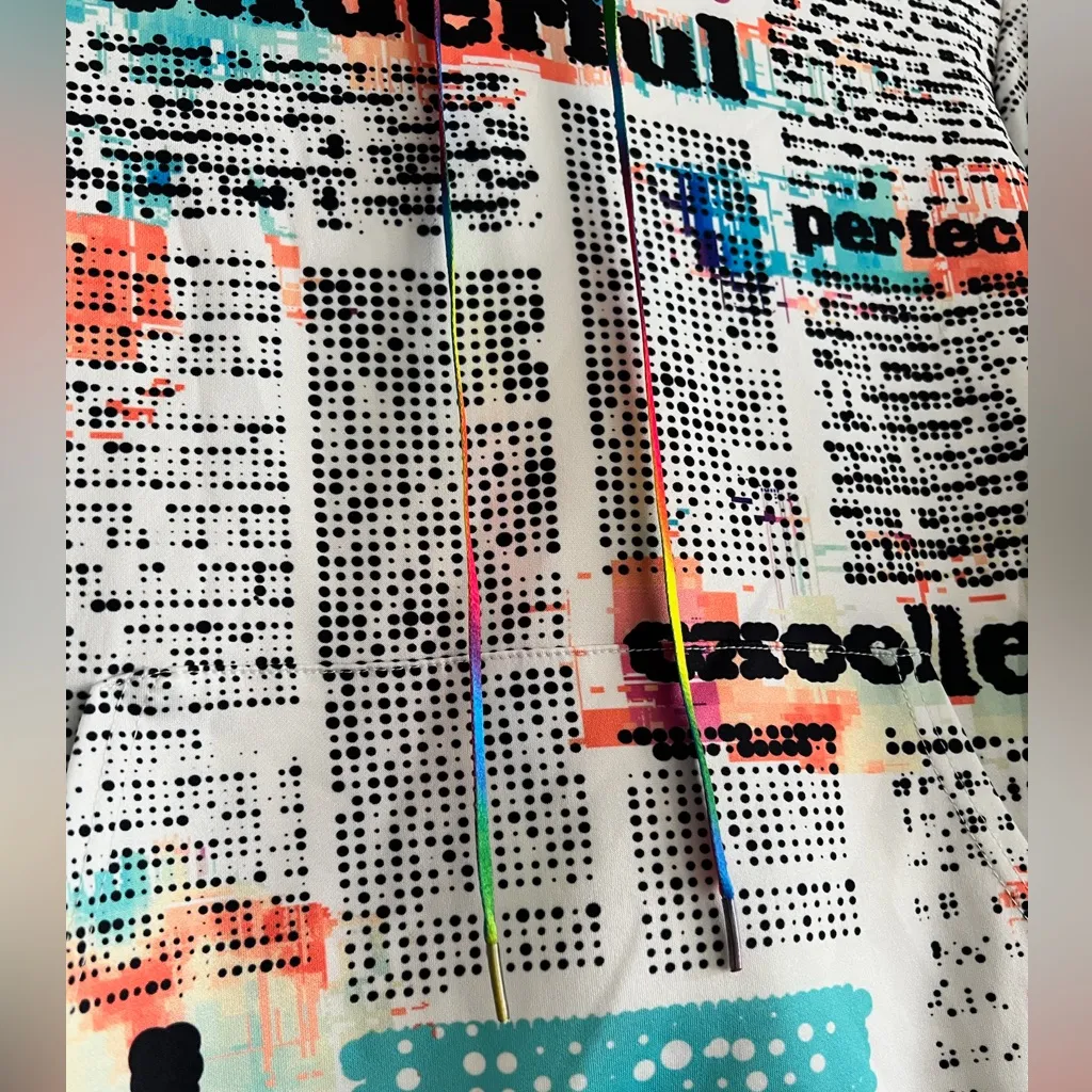 Graffiti Print Hoodie XL Y2K Harajuku Colorful Streetwear Pop Art Urban Fashion White - Image 10