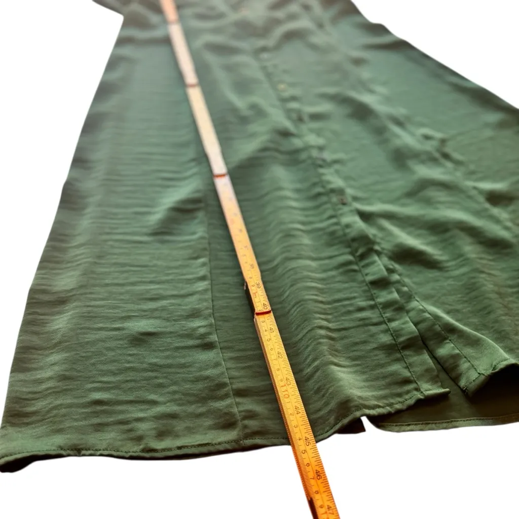 Lucky Brand Jewel Green Satin Shirt Dress XL Utility Long Sleeve Midi Pockets - Image 12