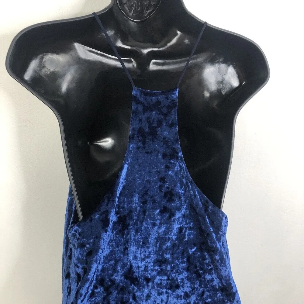 NEW NBD Lisa Blue Crushed Velvet Racerback Mini Shift Dress Women's Size Medium - Image 5