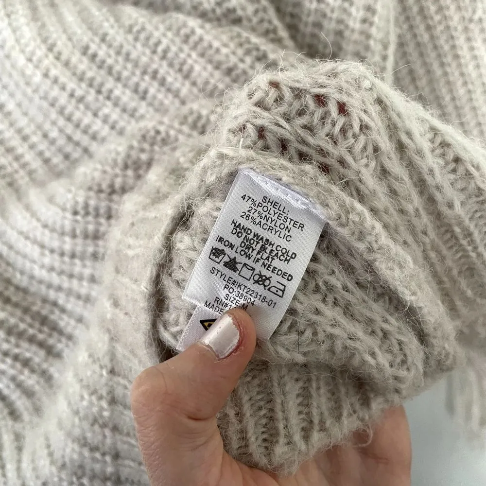 Peach Love California gray white boho chic crewneck knit sweater women size M - Image 5