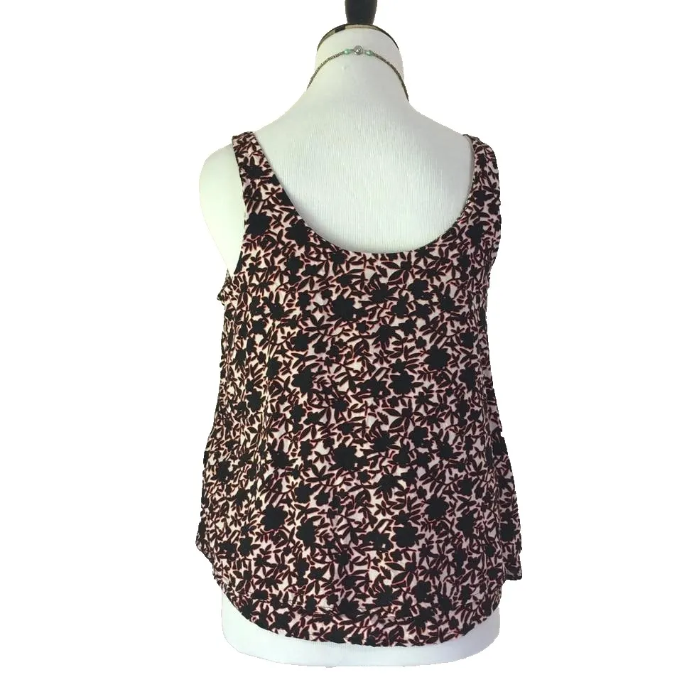 Old Navy Tank Top Women M 8 10 Black Sleeveless Floral Tiered Rayon Boxy‎ Swing - Image 5