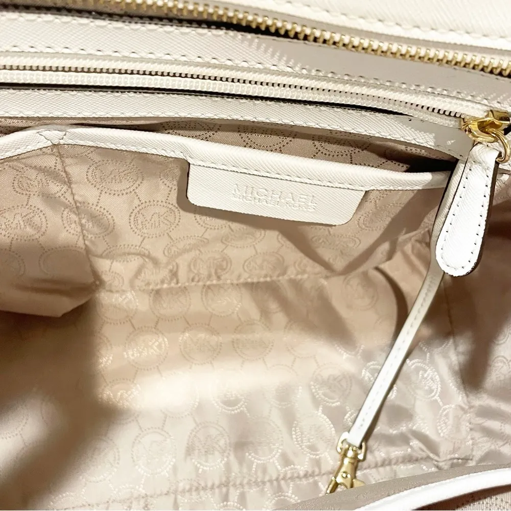 MICHAEL KORS Pink Canvas w/ White Leather Trim Handbag Satchel Crossbody Bag - Image 5