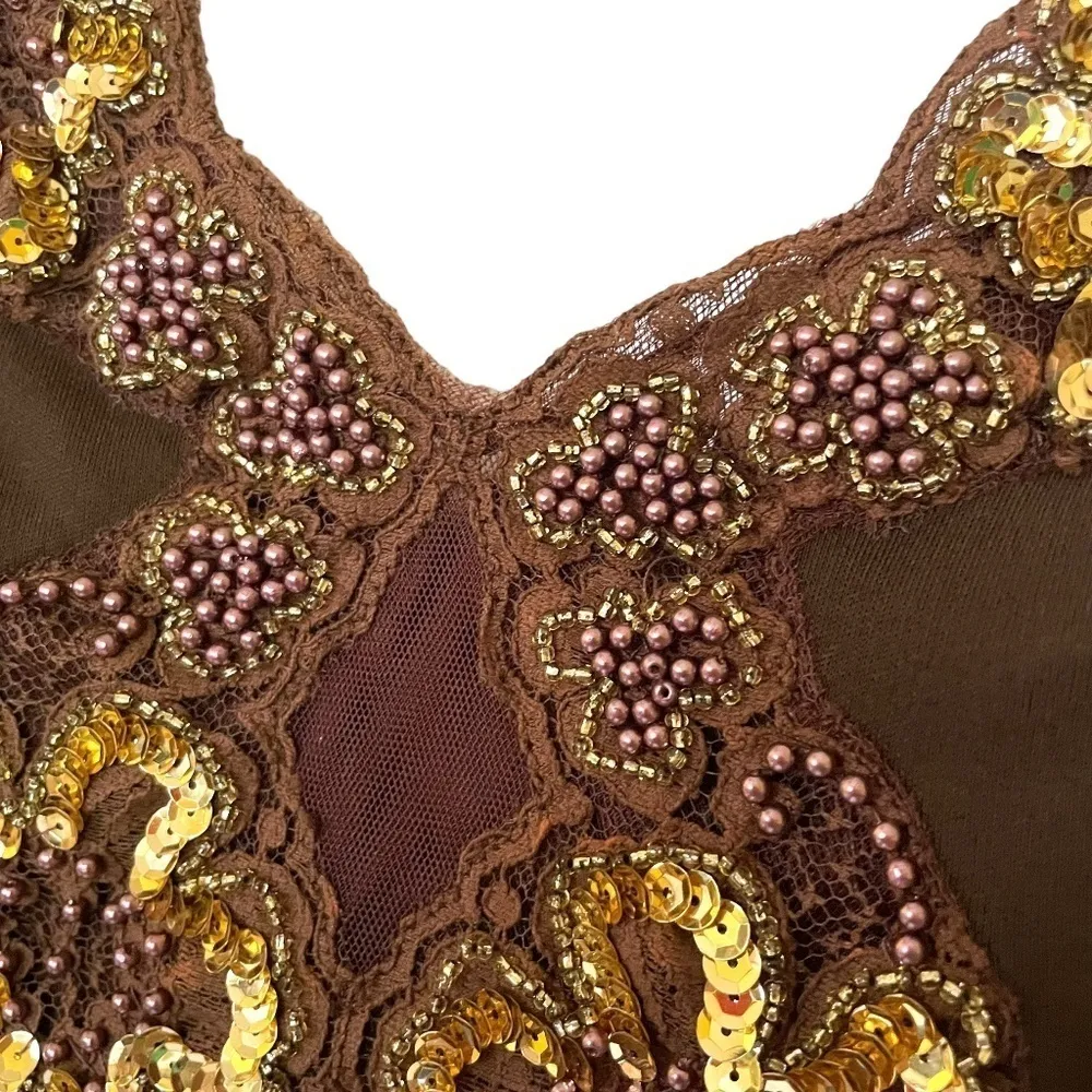 Vicky Tiel Couture x Neiman Marcus Vintage Aruba Evening Gown Beaded Lace Dress Brown - Image 7