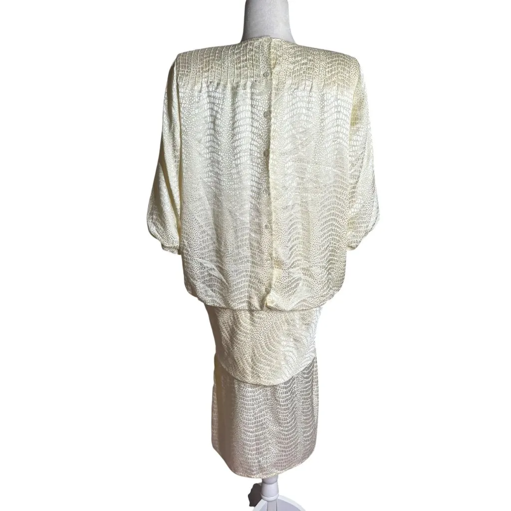 Argenti Vintage 80s Cream Textured Dress Small Tie Waist Buttons Golden Girls Size undefined - Image 5
