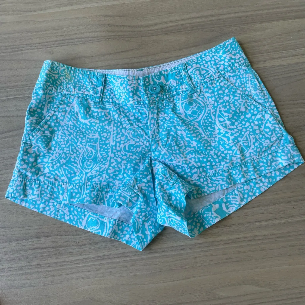 Lilly Pulitzer Aqua Patterned Jean Shorts - Image 3