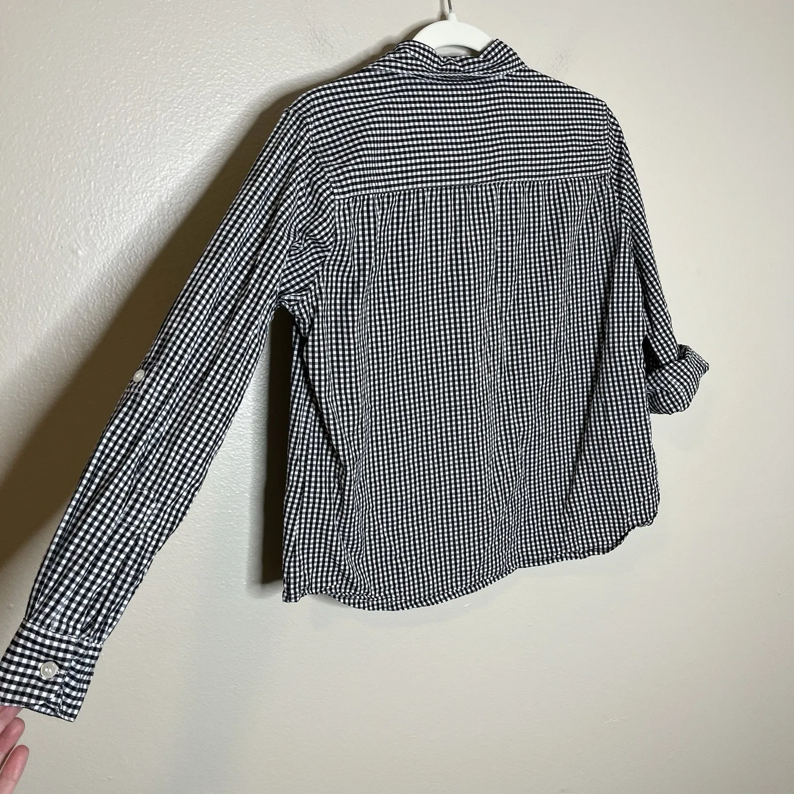 Women's Vintage Button Up Gingham Plaid Sun Flower Embroidery Boho Preppy Retro White Size M - Image 6