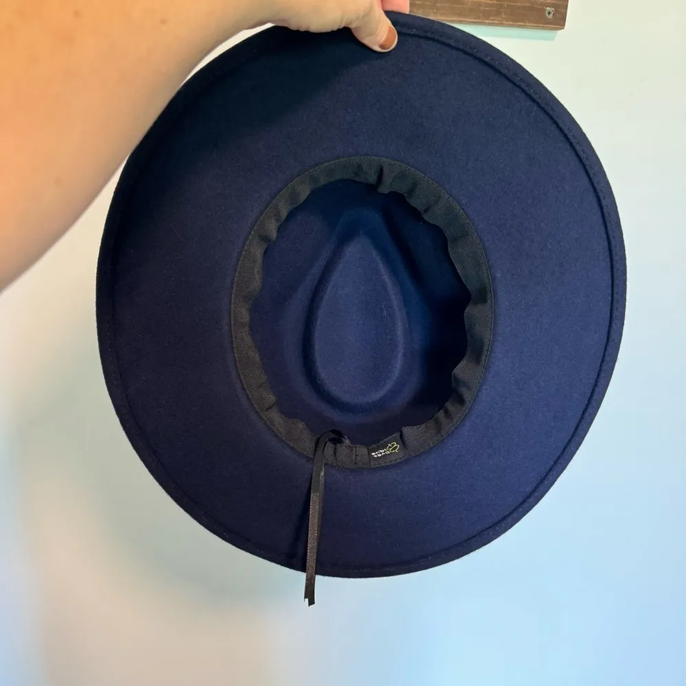 Olive & Pique Felted Wool Pinch Front Banded Rancher Hat in Navy Blue One Size - Image 4