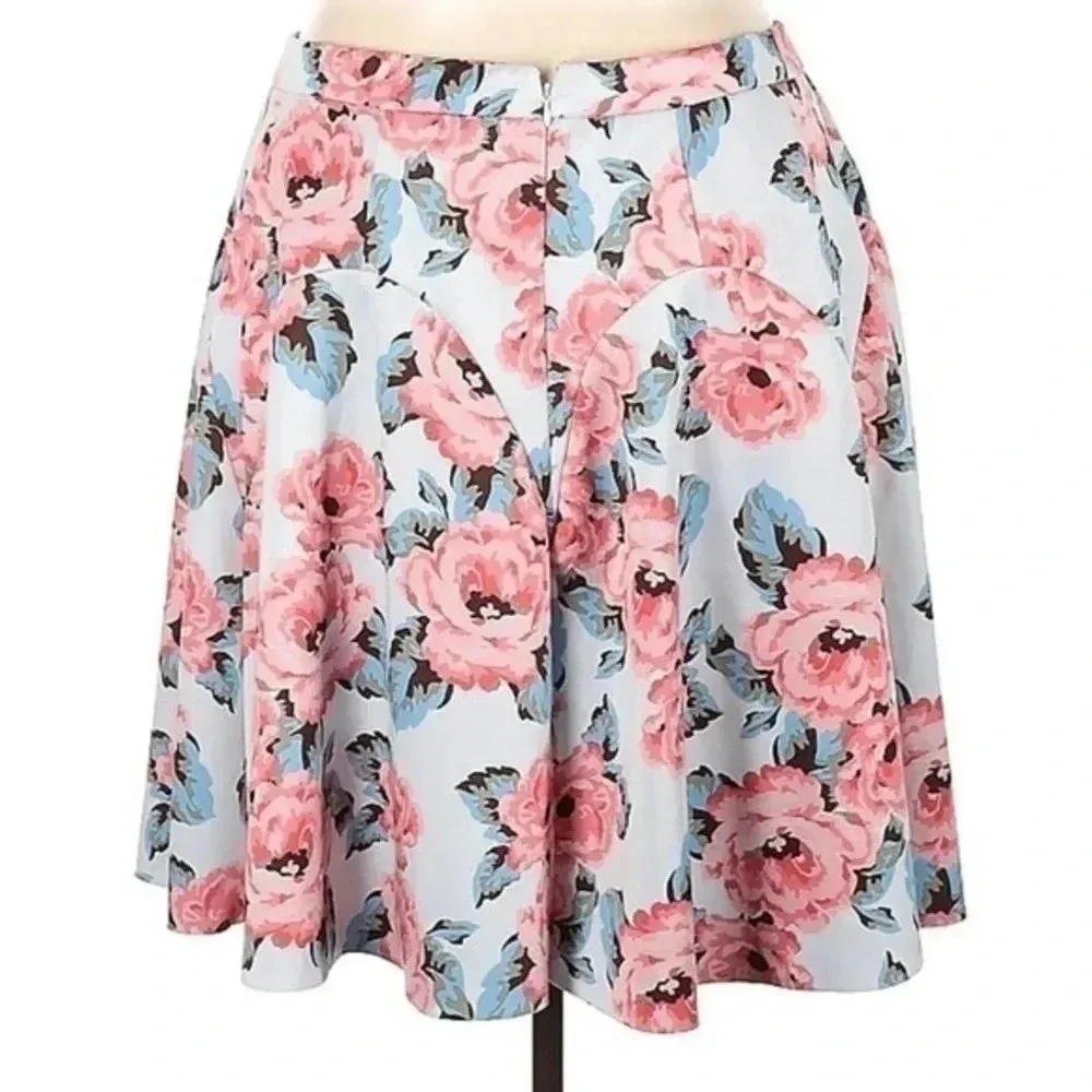 INC | Watercolor Blue Pink Floral Garden Party Pleated Skirt Plus Size 18W - Image 4