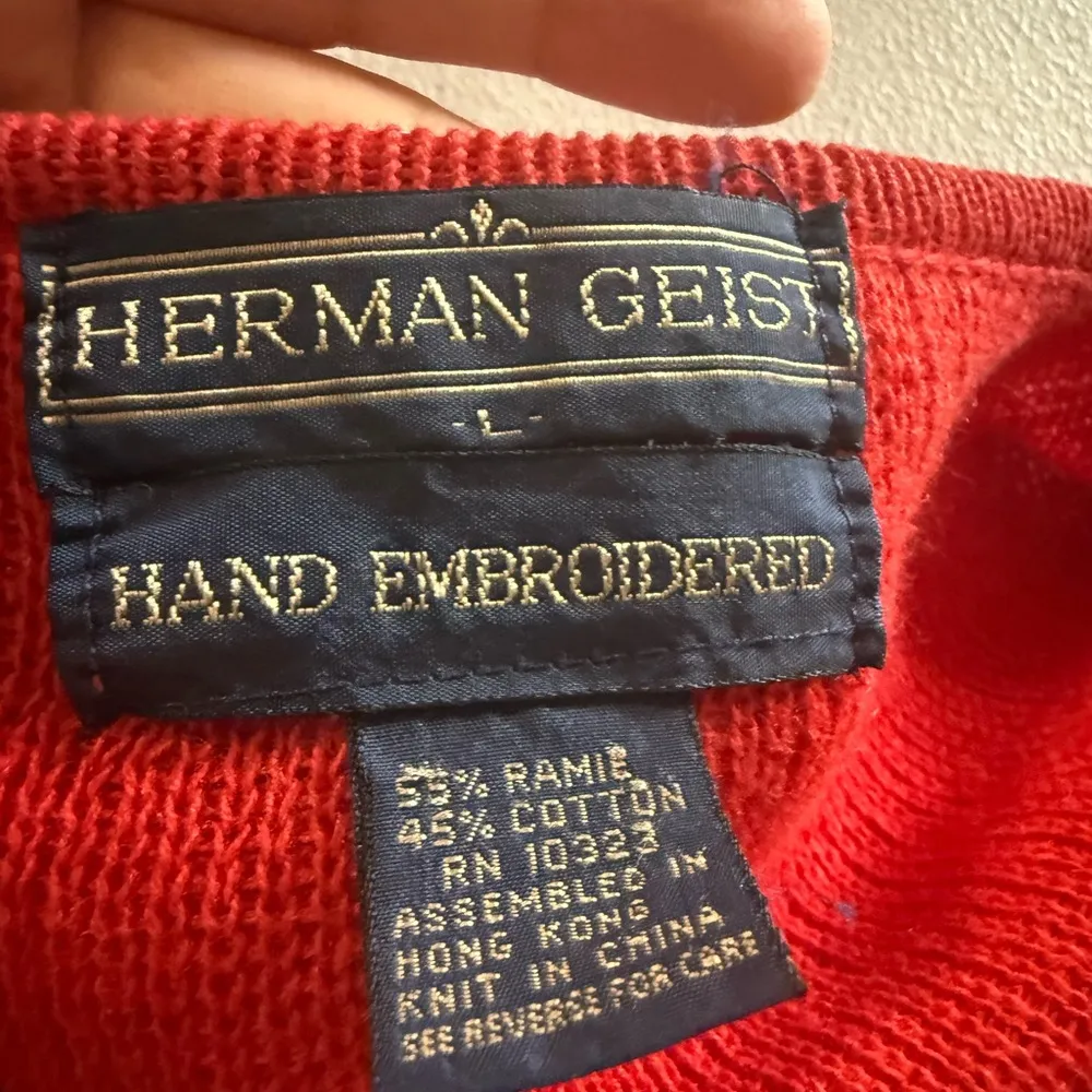 VTG Herman Geist Embroidered Cardigan Floral Beaded Sweater Red Large Boho Rose - Image 4