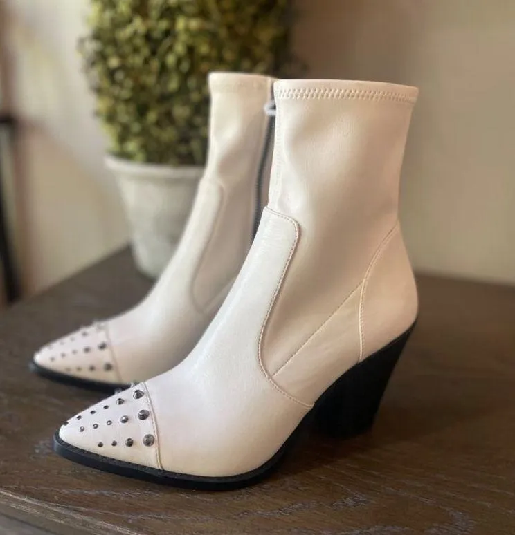 MICHAEL Michael Kors Dover Embellished Pointed Toe High Heel Booties Light Cream - Image 7