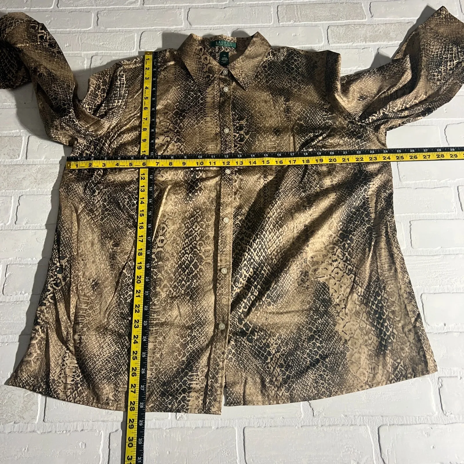 Lauren Ralph Lauren Shirt Womens 1X Snake Print Button Up 3/4 Sleeve 100% Cotton - Image 2