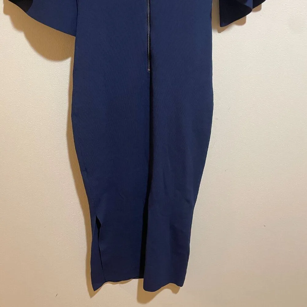 Ted Baker Size 1 US 4 Lounia Fluted Sleeve Knit Sheath Dress Navy Blue - Image 11