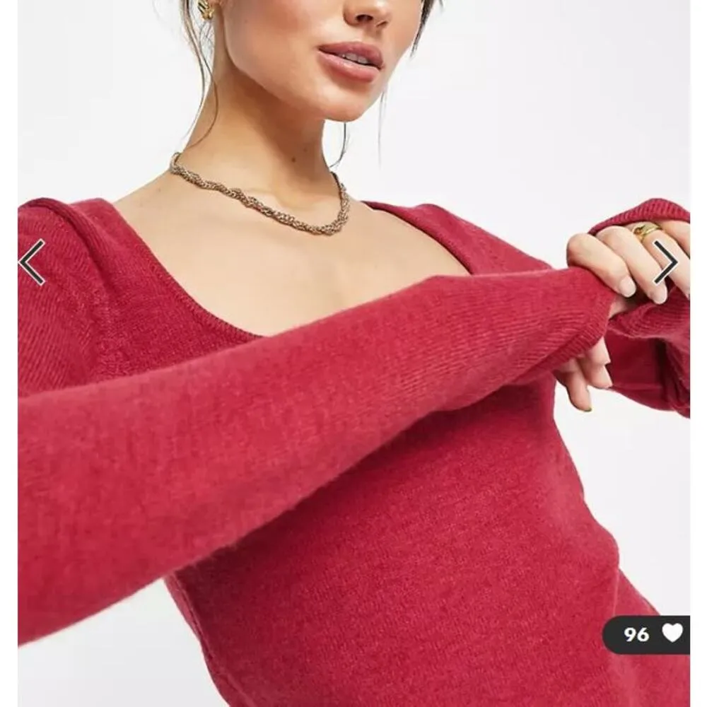 3/$15 NEW ASOS DESIGN Knit Midi Dress with Scoop Neck and Open Back Detail Red - Image 5