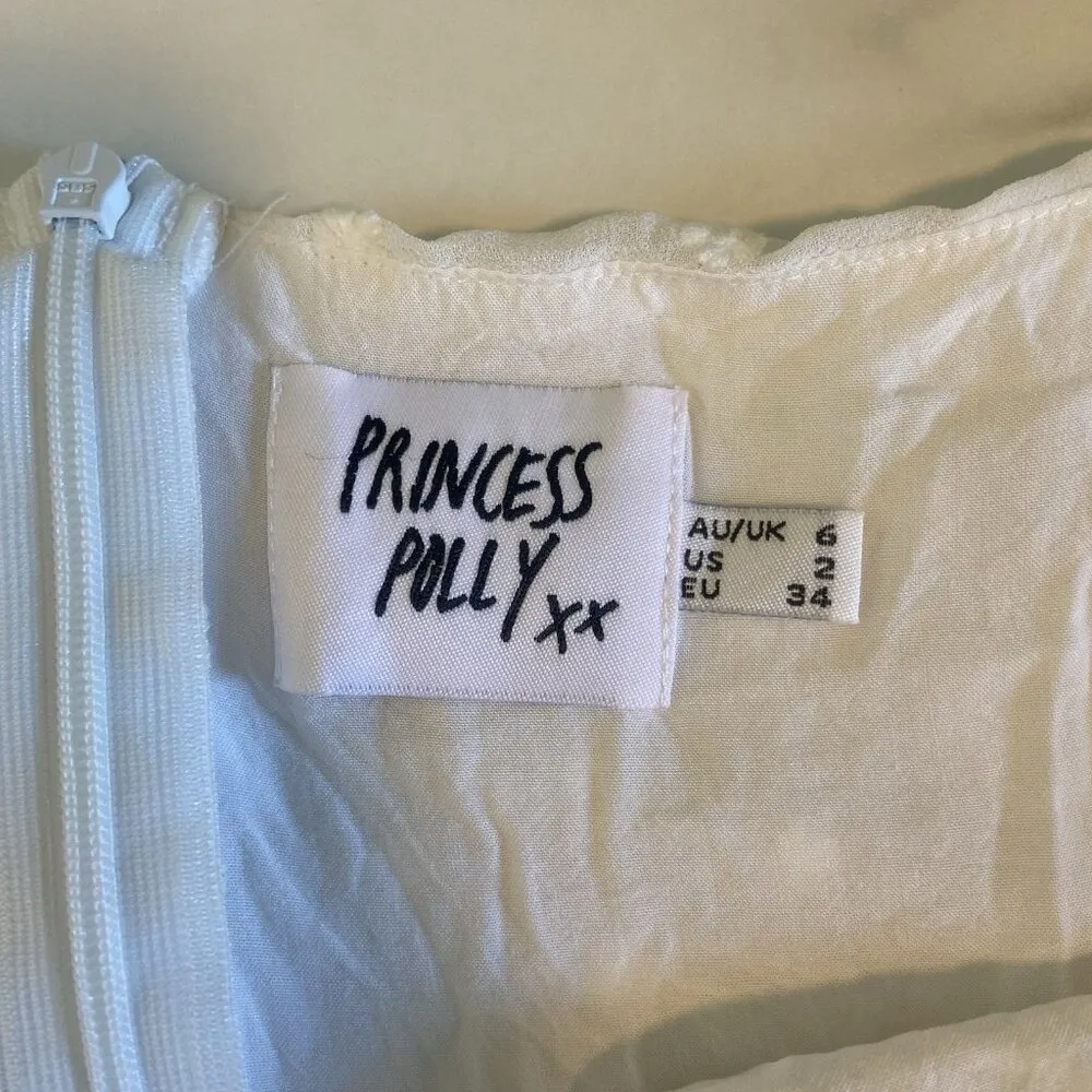 Princess Polly‎ Mikail White Embroidered Mini Dress Size 2 Milkmaid Cottage Y2K - Image 7