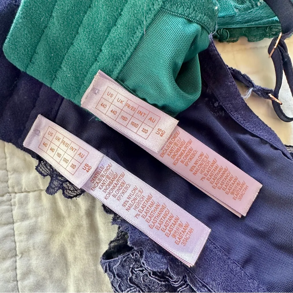 Savage X Fenty Romantic Corded Lace Unlined Balconette Bra Bundle 44D Green Size undefined - Image 3