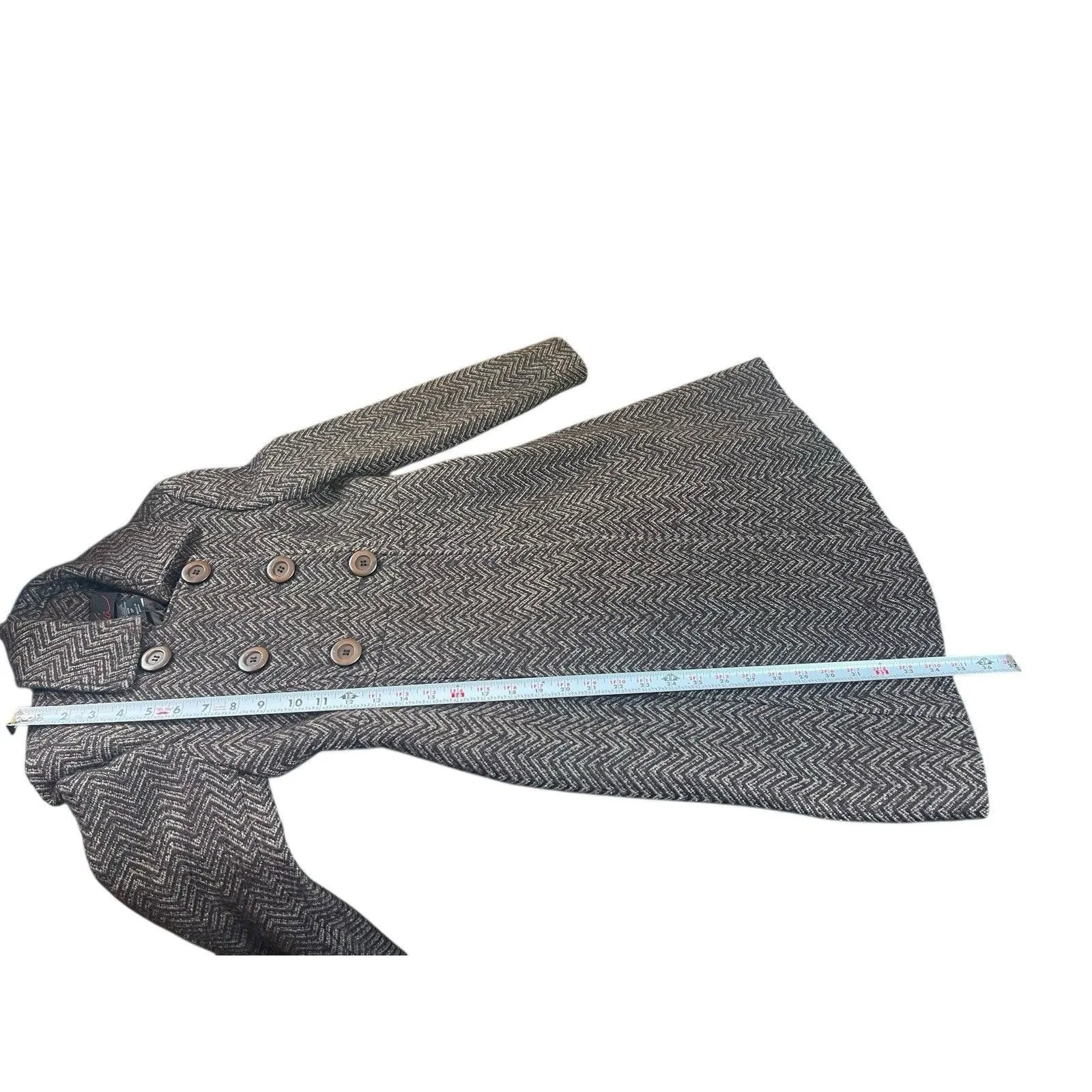 Via Women’s 0P Petite Brown Herringbone Wool Blend Fit & Flare Peacoat Button - Image 5