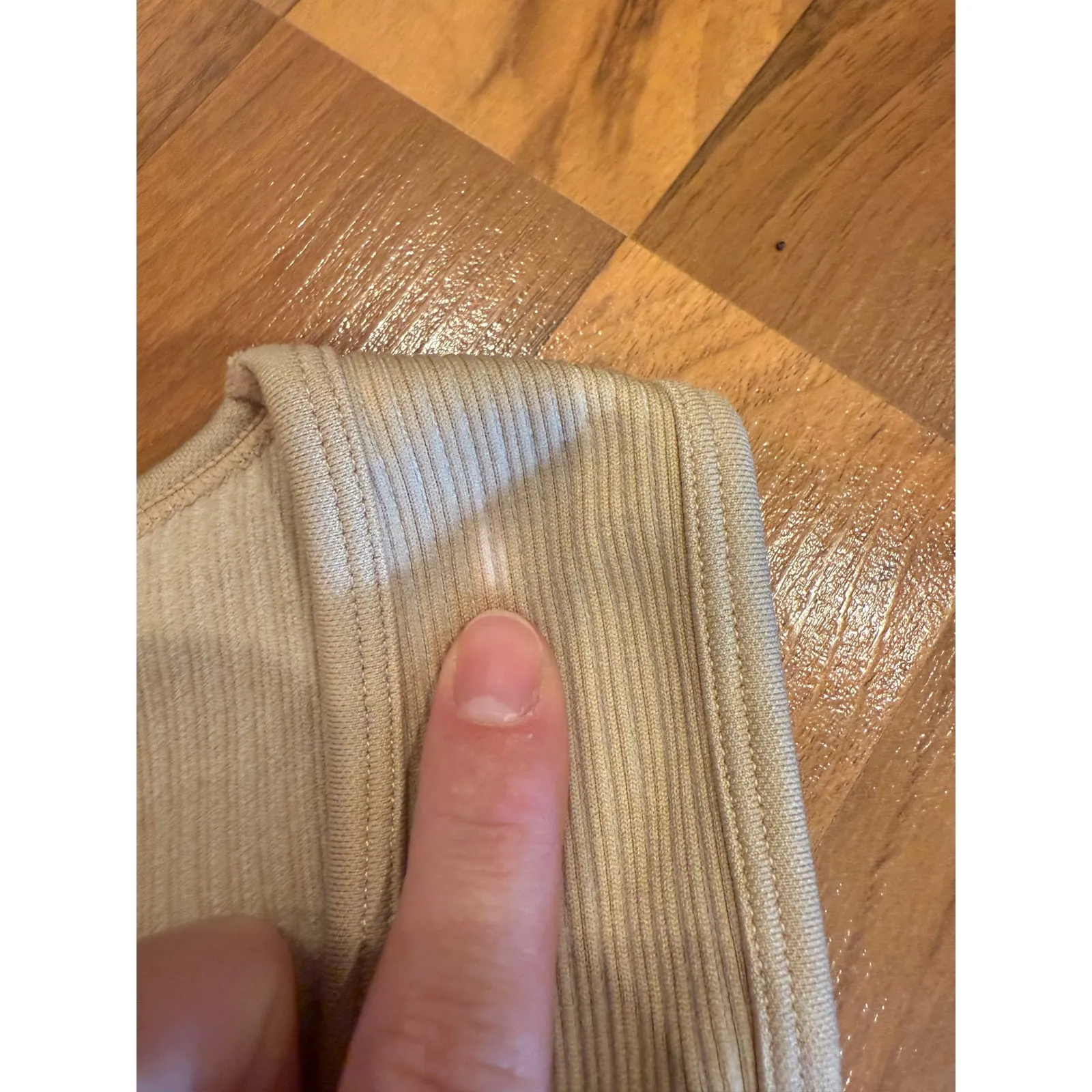 OFFLINE by Aerie Ribbed Cropped Tank Top Sleeveless Beige Activewear bra minimal Tan Size M - Image 2