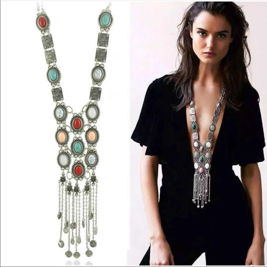 Brand new aged super fancy Bohemia dangle tassel necklace with colorful … - Image 2