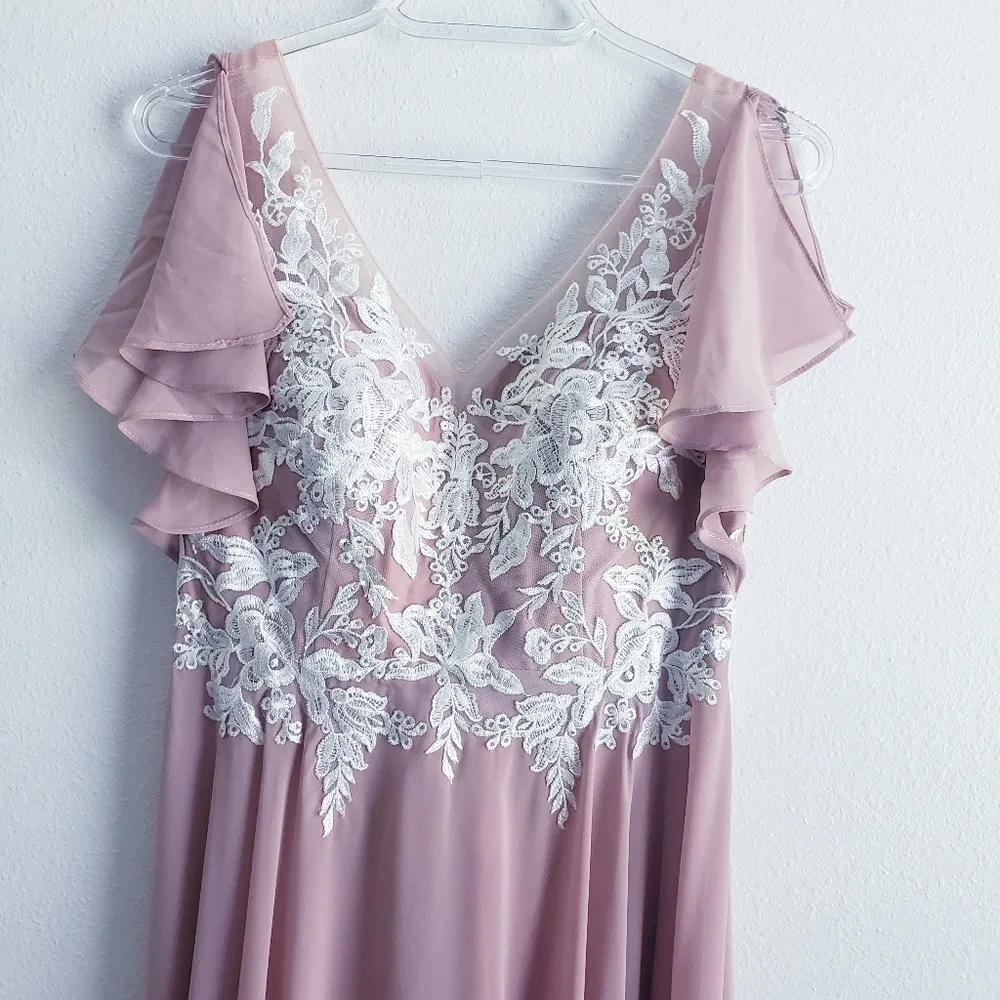 JJ'S House Bridesmaid Blush Lace Dress - Image 3
