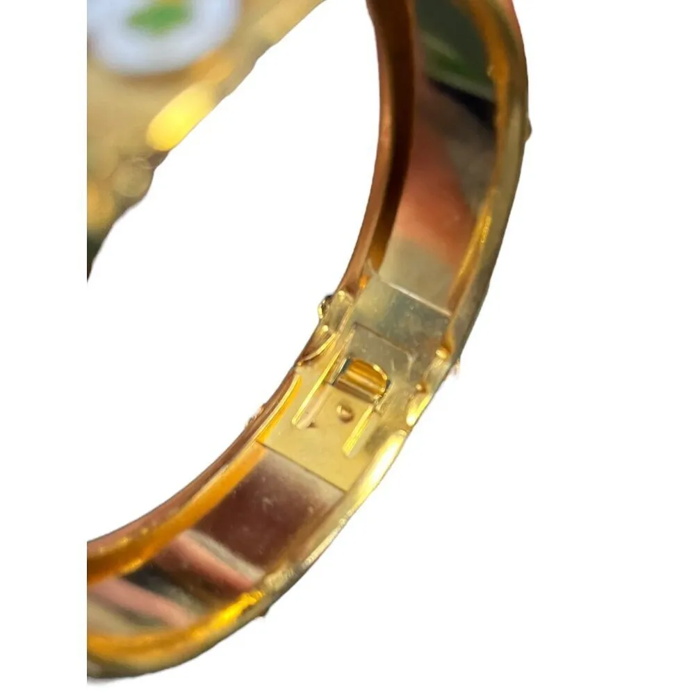 Vintage Artisian Butterfly Chunky Bangle‎ Bracelet Gold Tone Fairycore Hippie Black - Image 4