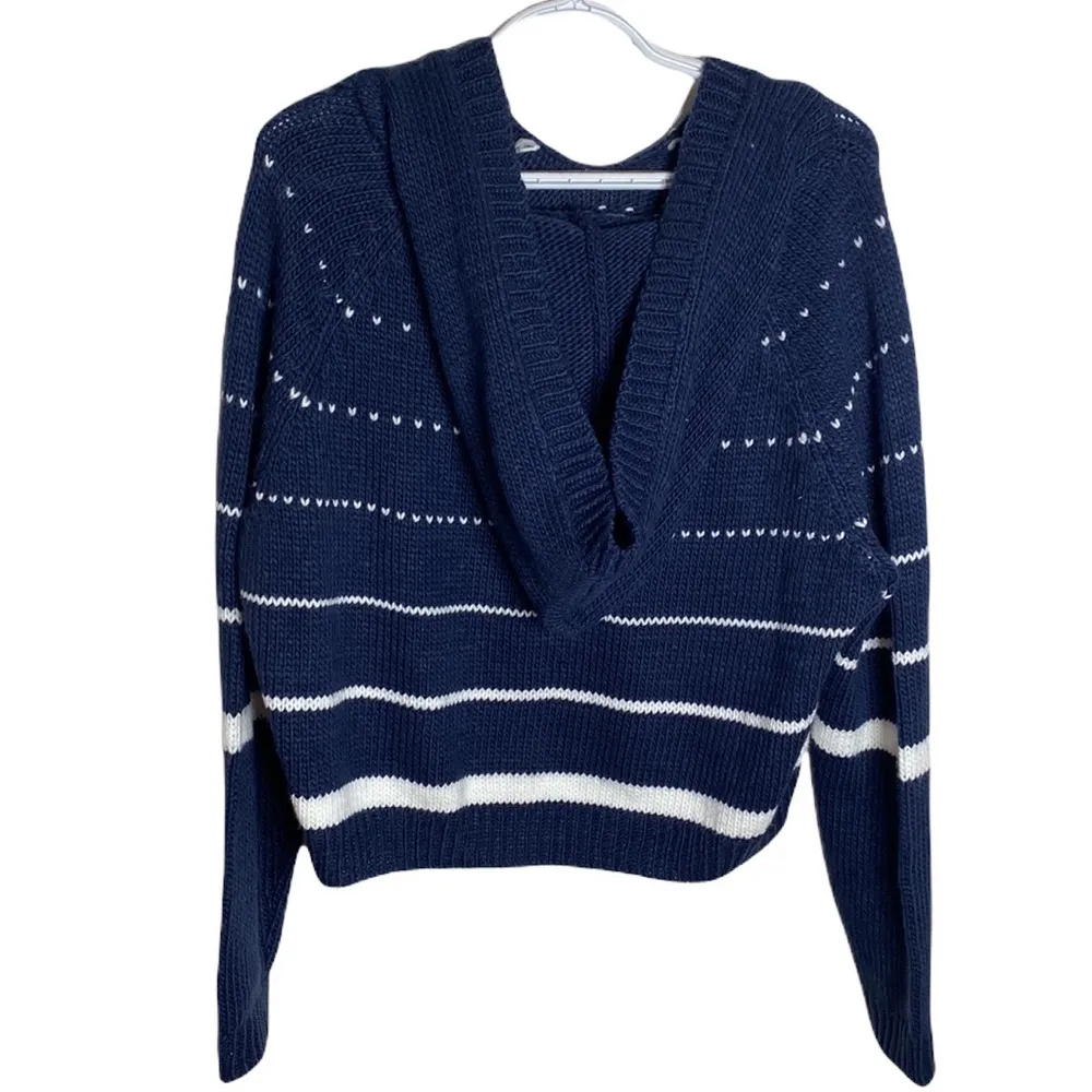 John + Jenn striped navy white combo cropped sweater hoodie size S - Image 20