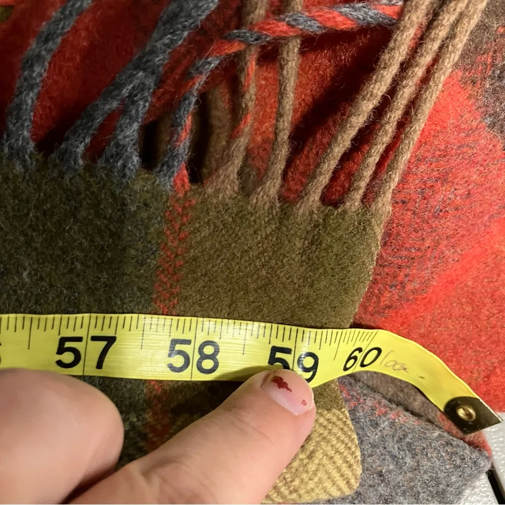Avoca 100% wool blanket scarf fall colors plaid fringe 25” x 59” Brown - Image 5