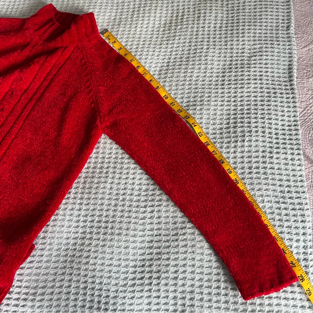 Vintage Karen Scott Chenille Sweater Womens PS Petite Small Red Mock Neck Shirt - Image 6