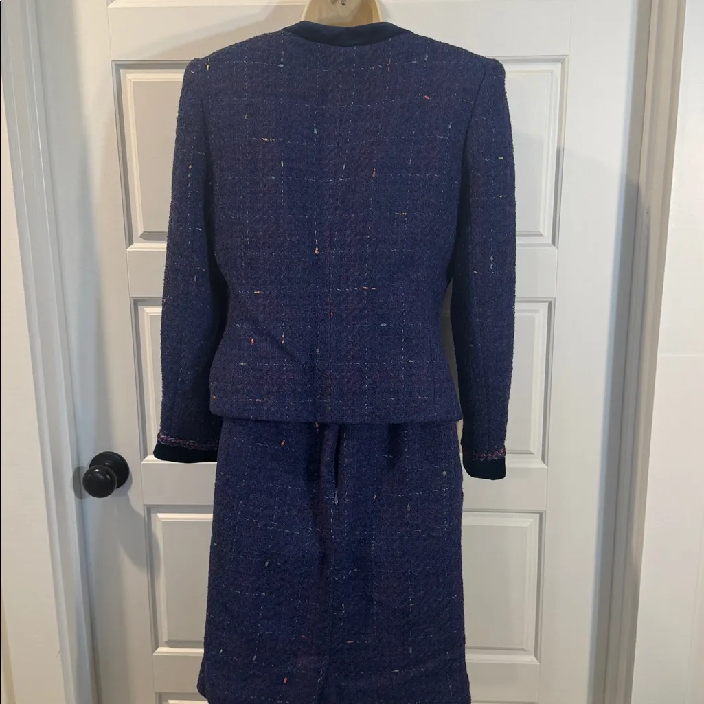 Saks Fifth Avenue Vintage Blue/purple Nubby Wool Skirt Suit Set size 4 - Image 8