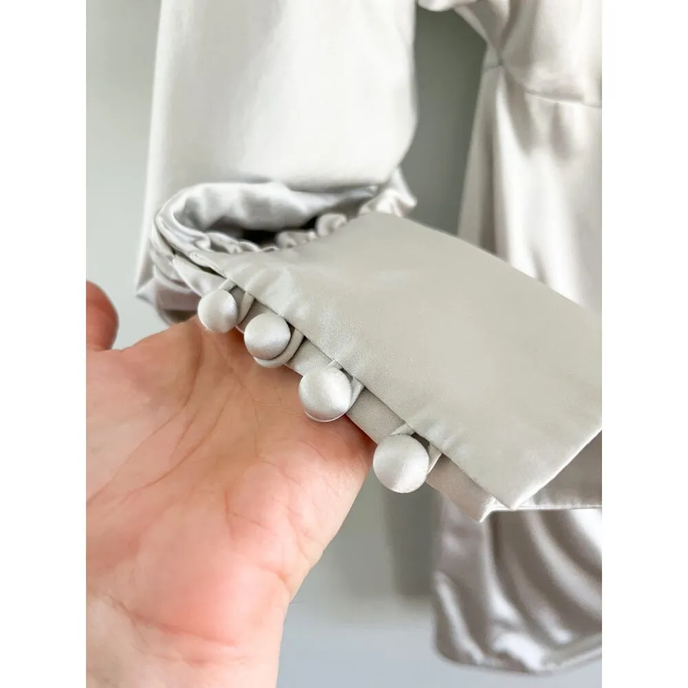 Retrofete | Drisana Silk Satin Ruched Dress | Silver | Size XS - Image 6