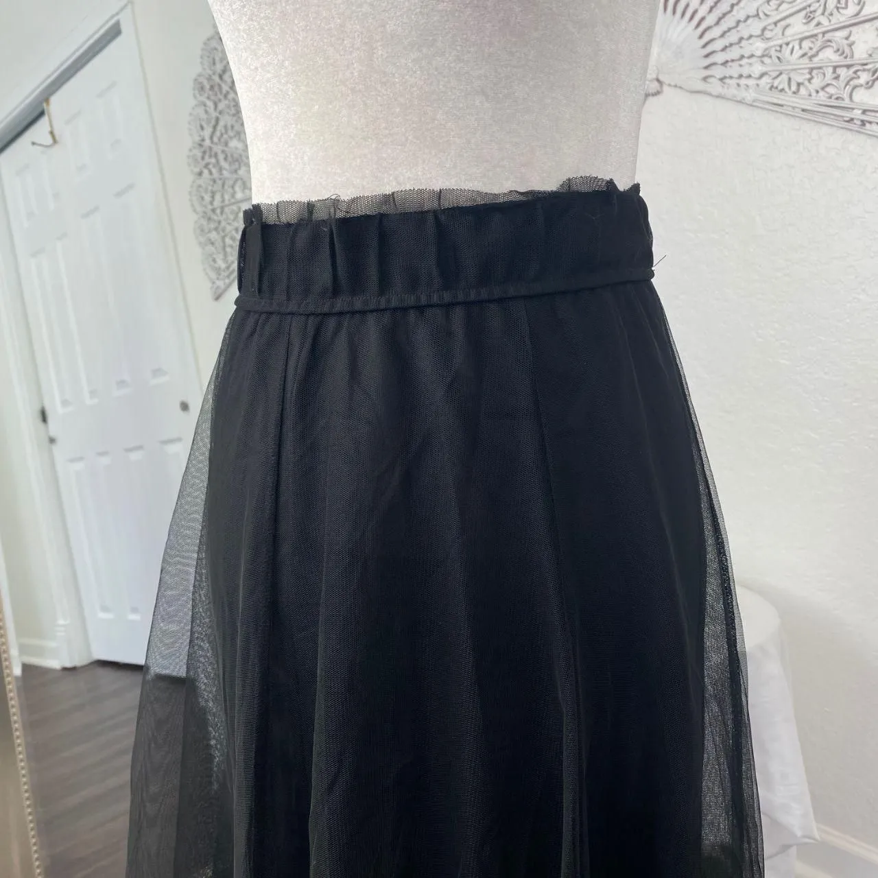 Cato Witchy Whimsygoth Black Mesh Tulle Full Swinging Midi Skirt L - Image 4