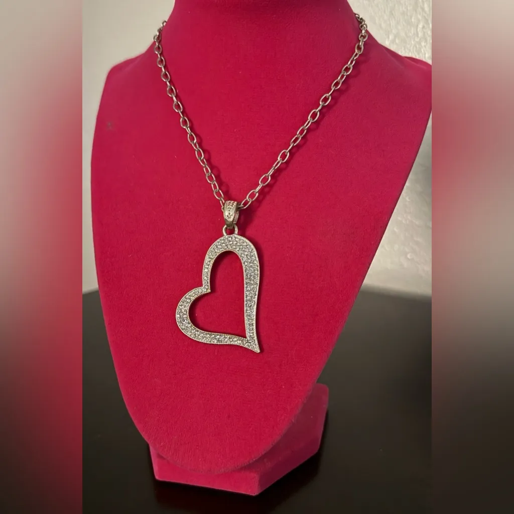 Crystal Open Heart Pendant Necklace | Gold Tone | Adjustable Romantic Jewelry Silver - Image 2