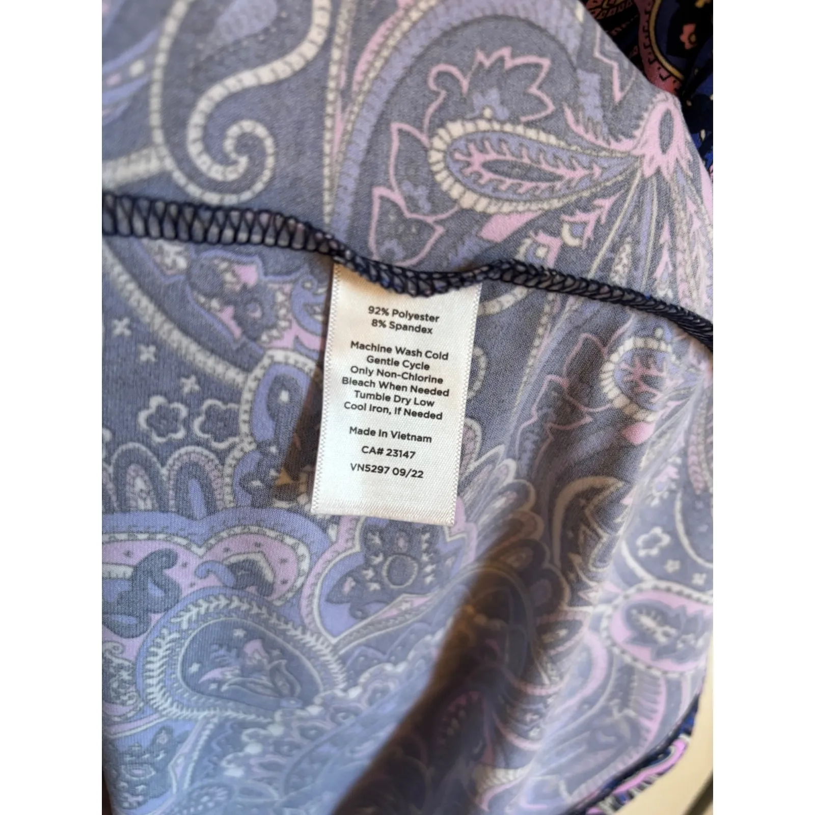 Talbots Paisley Pull-On Jersey Dress Size XL Navy Pink Purple 3/4 Sleeve - Image 6