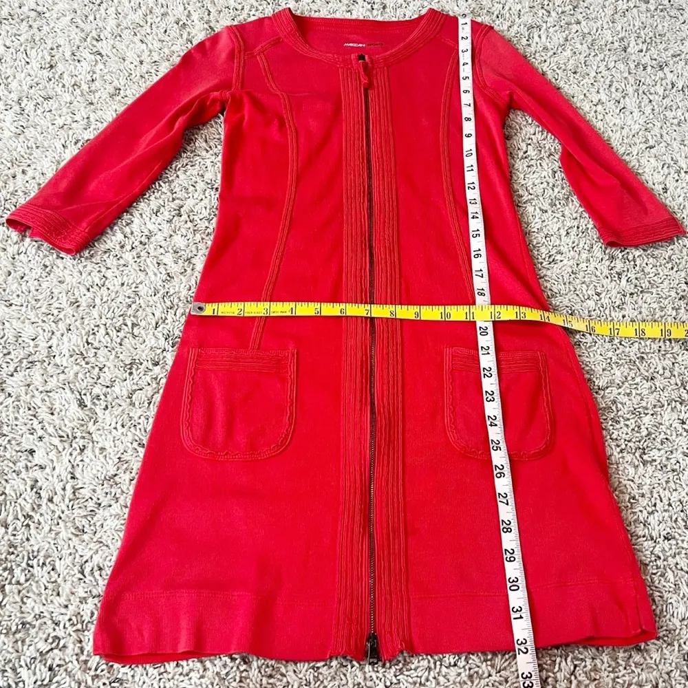 Marc Cain Sports 3/4 Sleeve Full Zip Front Cotton Mini Dress Red Small Pockets - Image 2