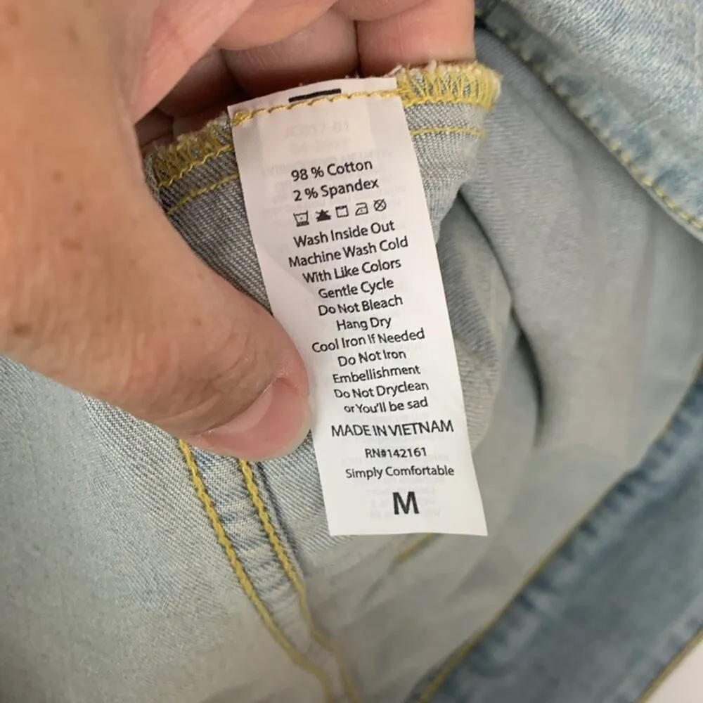 Lularoe women's medium denim jacket embroidery light wash casual yellow jean - Image 6