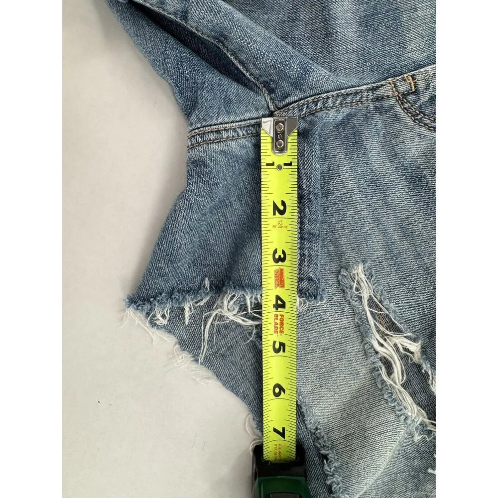 American Eagle Bib Overall Shorts Sz S Distressed Blue Denim Shortalls 4”’inseam - Image 10