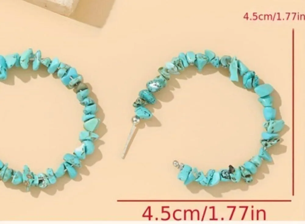 Turquoise hoop earrings colorful bohemian earrings for women Blue - Image 4