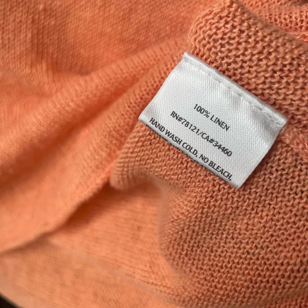 Eileen Fisher Orange Sherbet 100% Linen Knit Top Sweater S - Image 6
