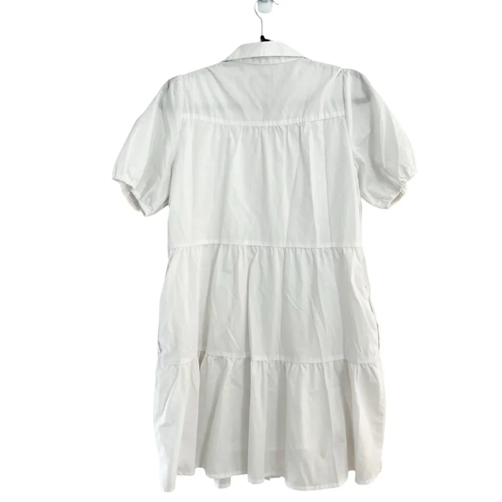 ABERCROMBIE Poplin Tiered White Mini Dress Sz S Tall - Image 3