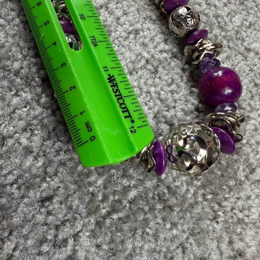 Purple Beaded Necklace With Silver - Image 8