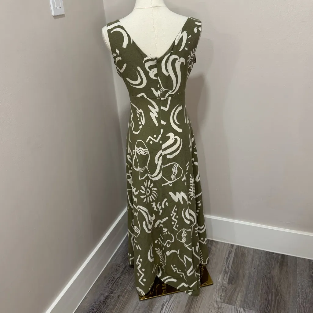 Paper Heart Anthropologie green and White Linen‎ Sleeveless Maxi Dress Size M - Image 2