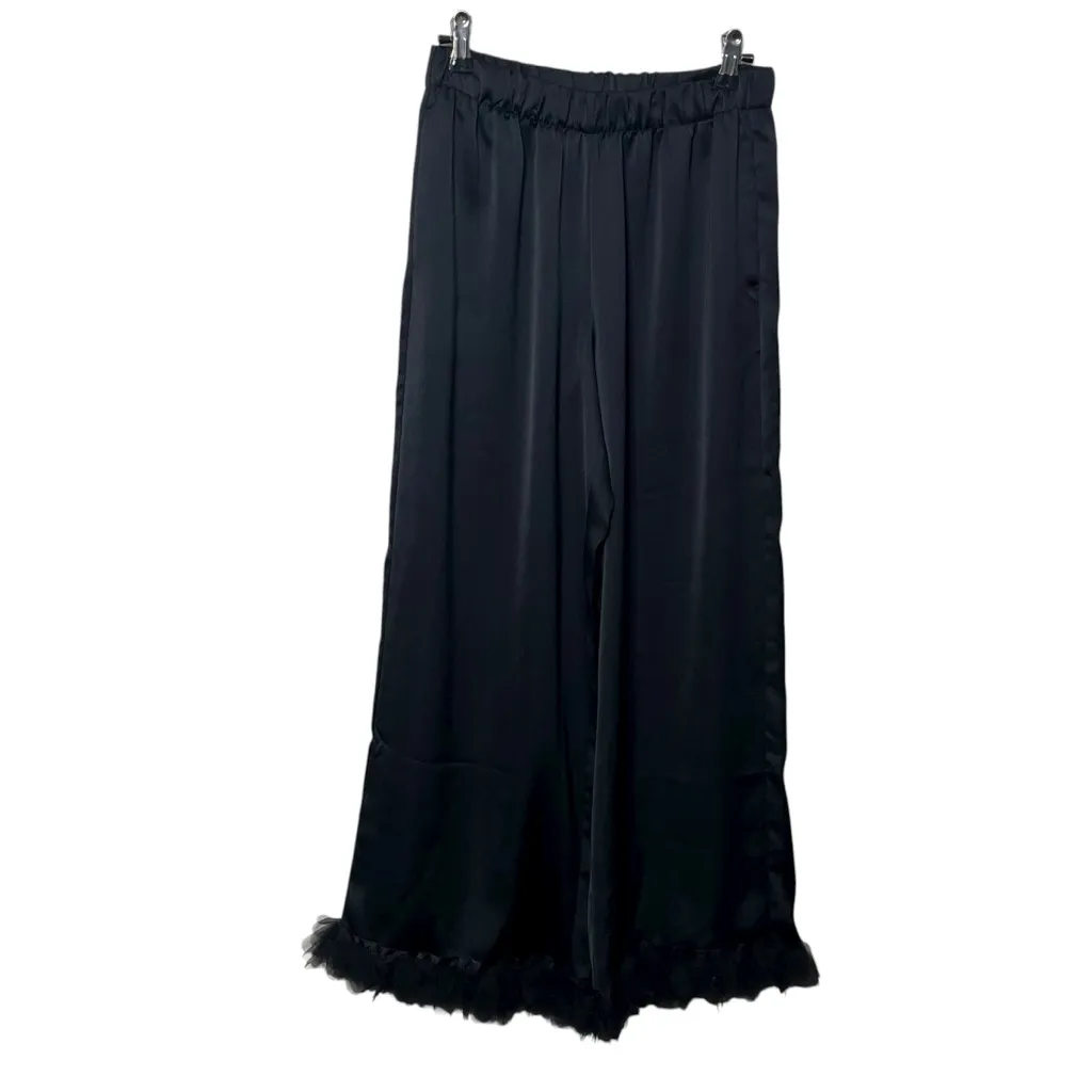 For Love & Lemons Lounge Pants Women’s Small Black Feather Trim Wide Leg Pajama - Image 2