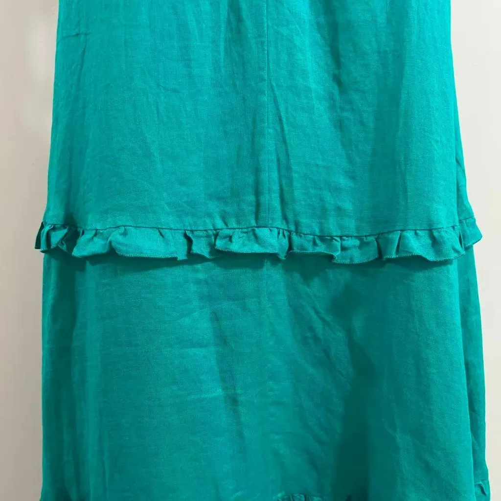 NWOT JOHNNY WAS Calme Tiered Ruffles V-Neck Trapeze Midi Dress Size S Teal - Image 5