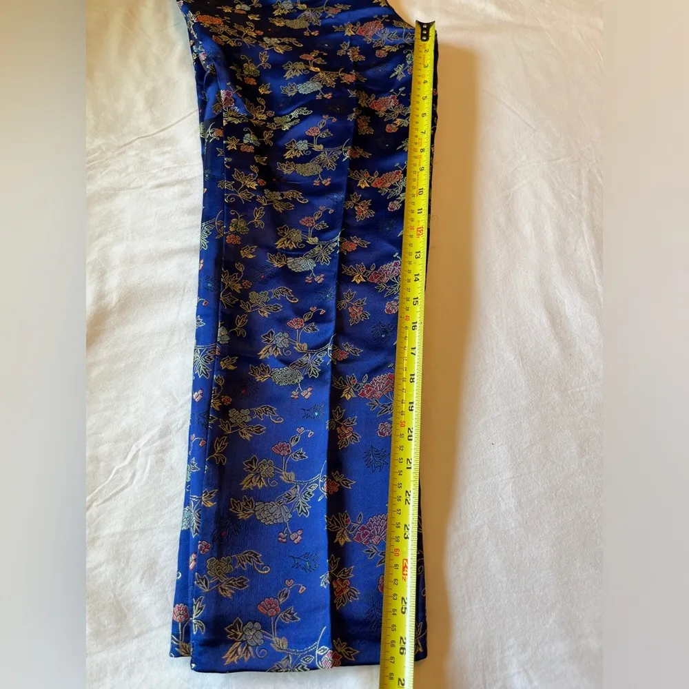 Reclaimed Vintage Brand Cigarette Pants Blue Floral Size UK M, US S, 6, EUC - Image 6