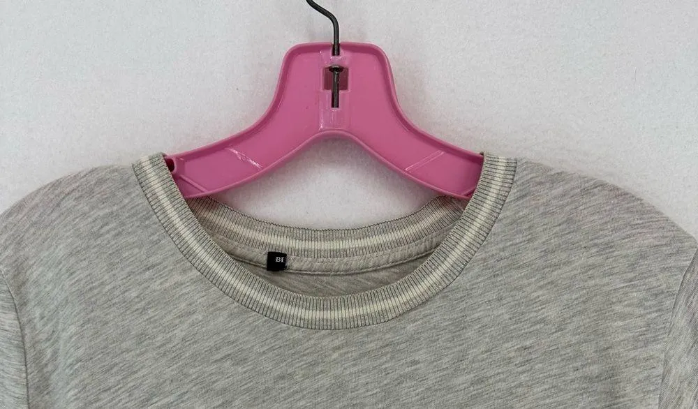 Brandy Melville Basic Cropped Short Sleeve T Shirt Striped Neck One Size Gray - Image 2