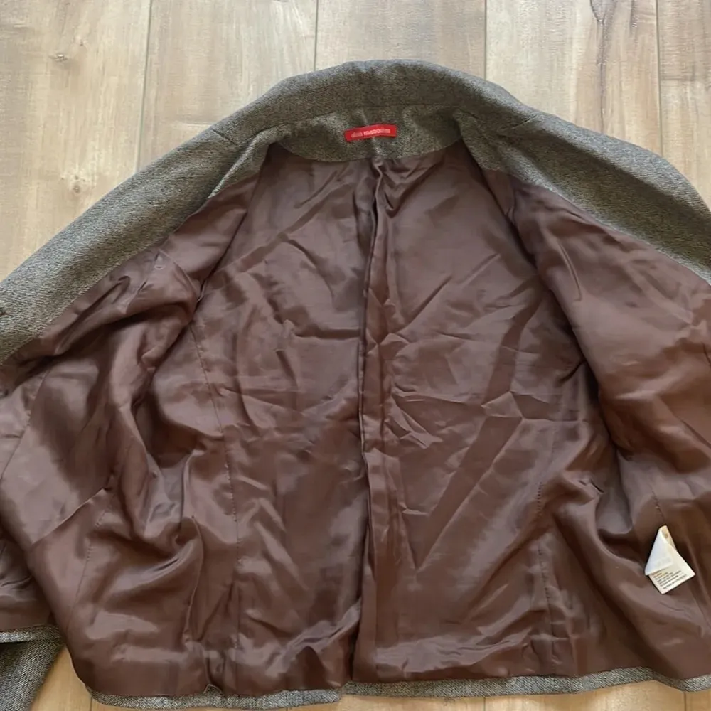 Alain Manoukian French Designer Tweed Wool Blazer Lace Embellished Sz 14 Brown - Image 7