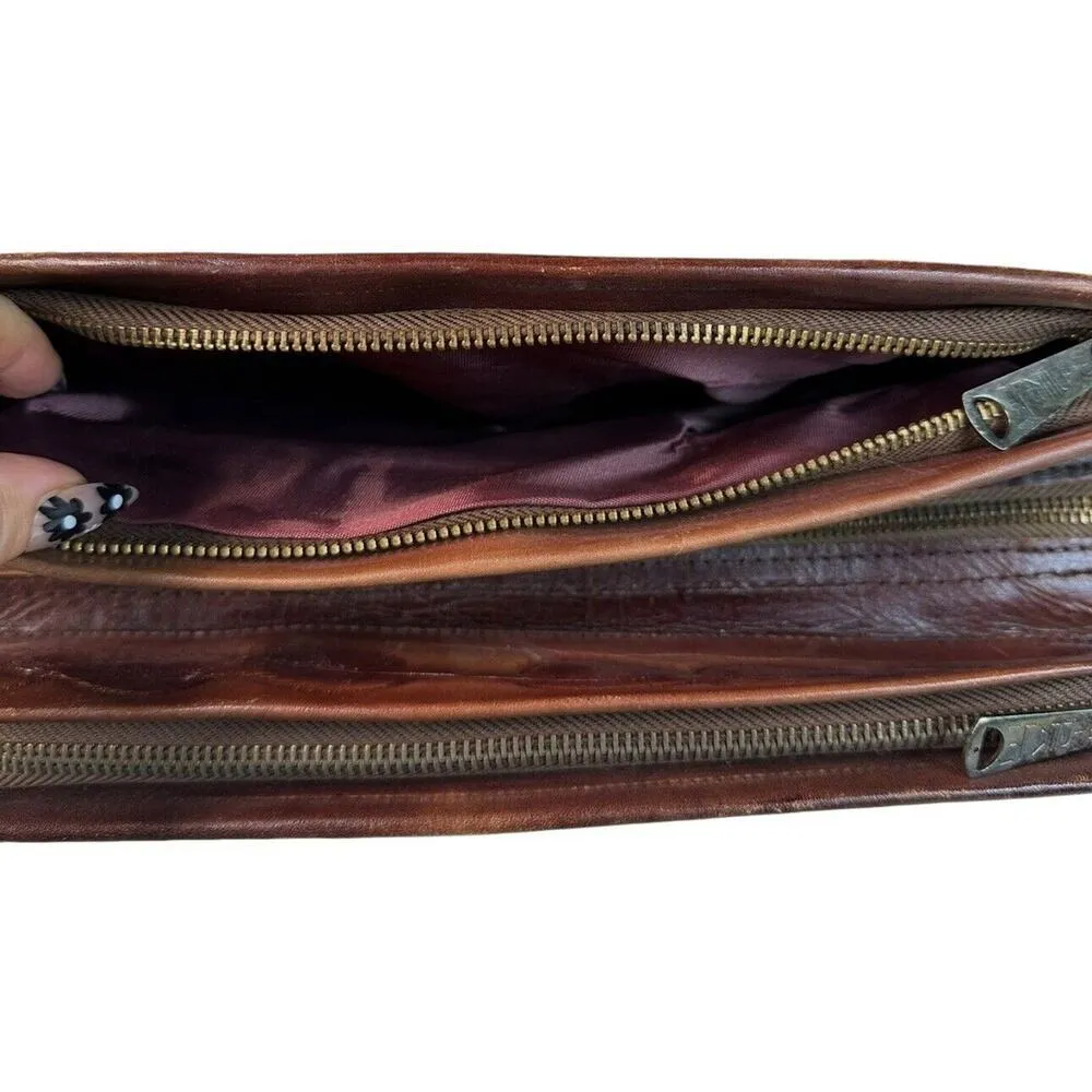 Vtg 70s Purse Leather Hand Tooled Brown Mexican Handbag Roses Floral Embossed - Image 16